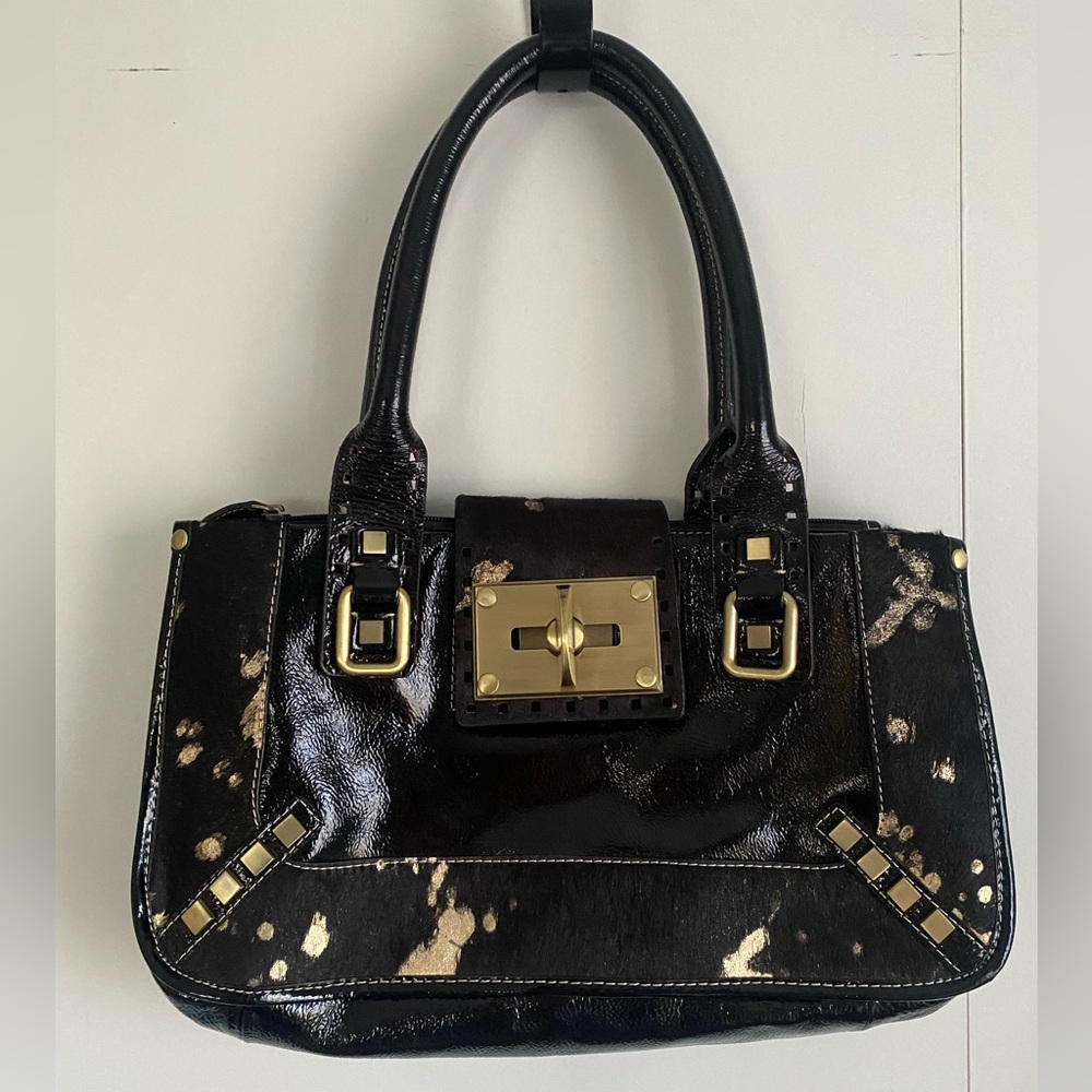 Charlie Lapson Black & Gold Leather & Cowhide Purse - Picture 4 of 14